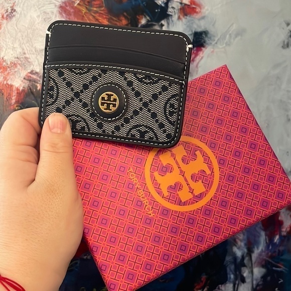 Tory Burch Handbags - Tory Burch Kira Card Holder Black Monogram Logo Wallet Slim Card Case